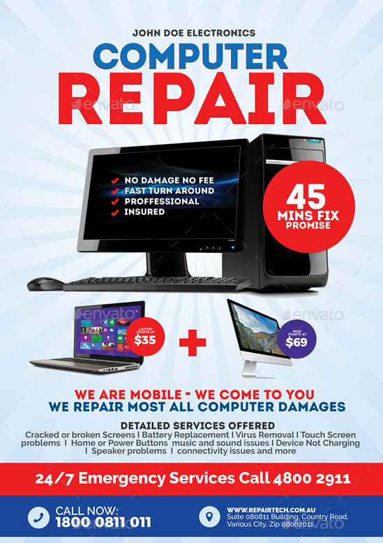 Computer Repair Shop Flyer, Print Templates | GraphicRiver